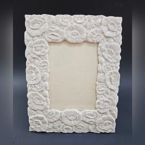 VTG Lenox Poppy Flowers Ivory Porcelain Picture Frame For 5"x7" Photo Made USA